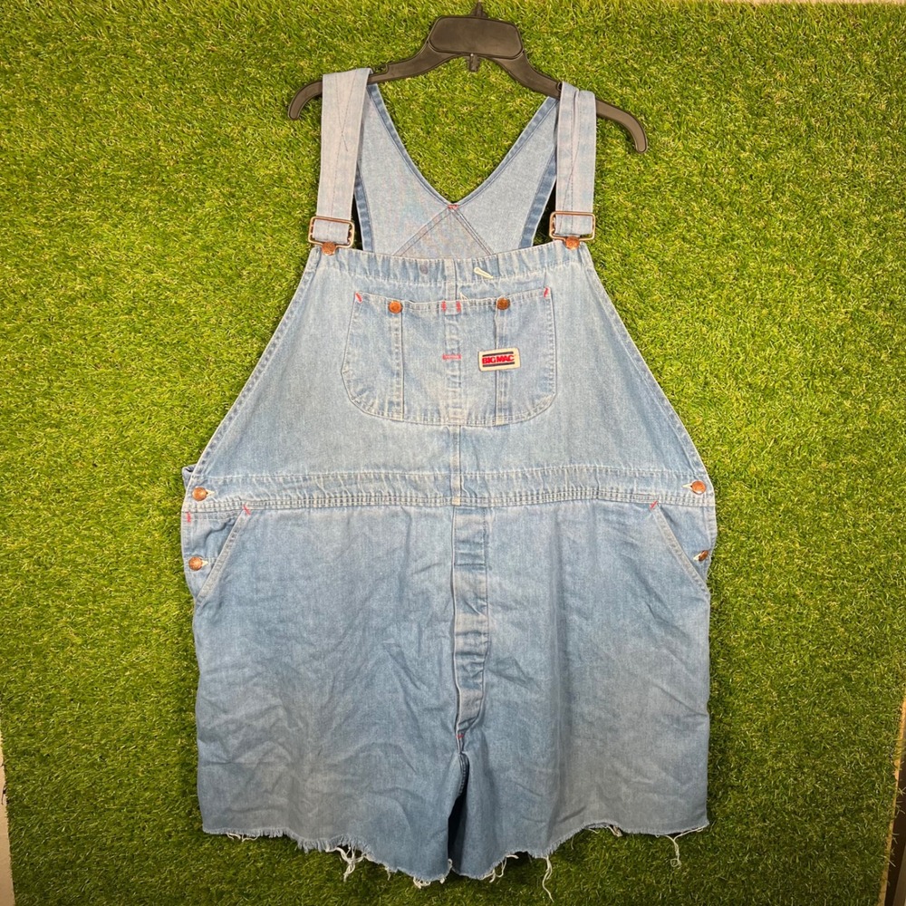 Vintage Big Mac Denim Overalls Mens XL Light Wash Raw Hem Shortalls